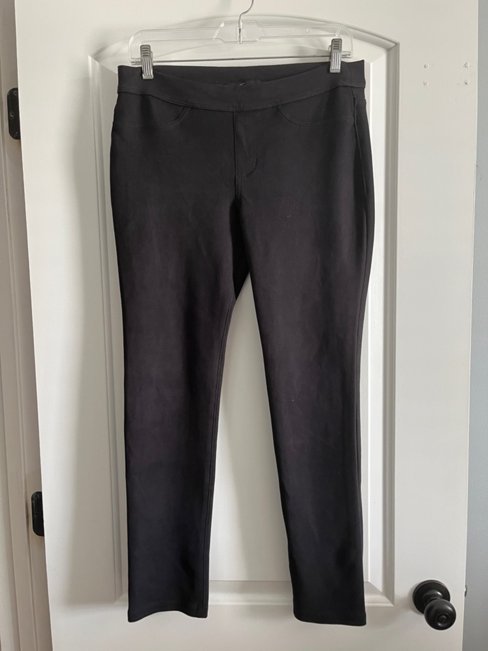 Black Stretch Ponte Suede Skinny Pants
